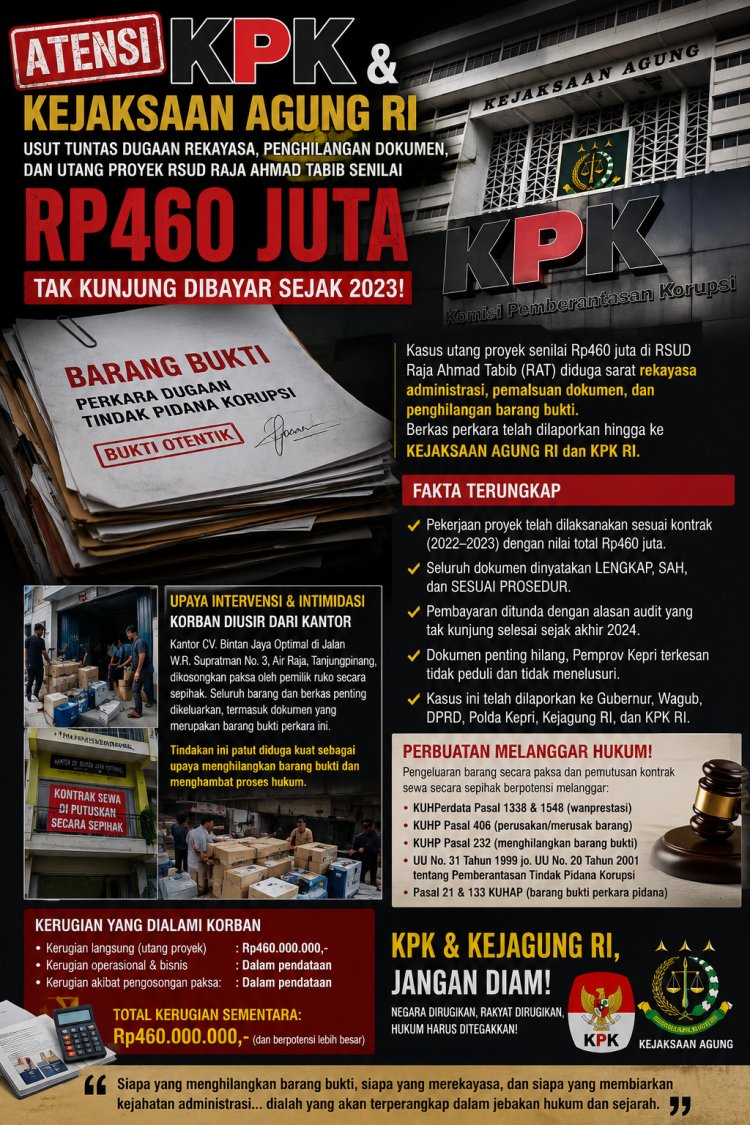 Dua Perusahaan Mitra Diduga Dikondisikan Jadi Korban, Ada Apa yang Disembunyikan RSUD Raja Ahmad Tabib di Balik Tunggakan Rp460 Juta?